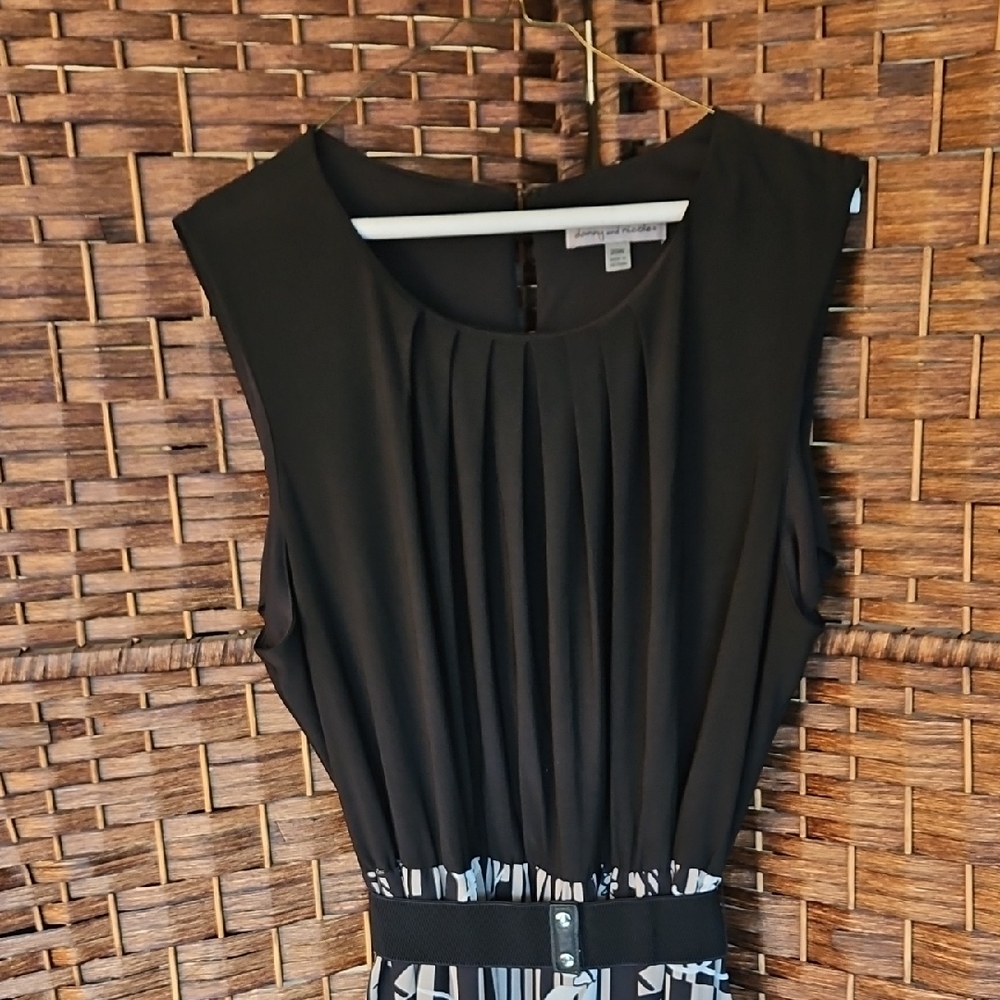 Danny & Nicole Black Pleated Bodice Maxi Dress with Black and White Skirt